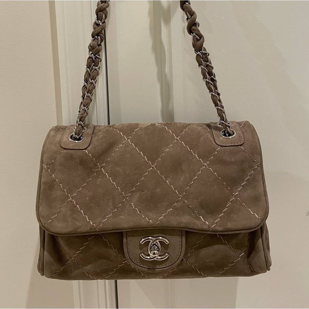 Chanel Quited Flap Bag - Suede in Light Grey